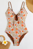 Floral Cutout Front Tie One Piece Swimwear - Swimwear from Cindelily