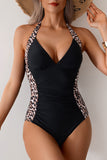 Leopard Print Trim Tummy Control One-Piece Swimsuit - Swimwear from Cindelily