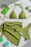 Lime Green Textured Bikini & Cover-Up 3-Piece Set - Swimwear from Cindelily