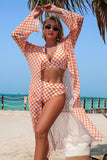 Checkered Print Halter Bikini & Cover-Up 3-Piece Set - Swimwear from Cindelily