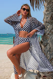 Checkered Print Halter Bikini & Cover-Up 3-Piece Set - Swimwear from Cindelily
