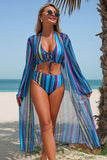 Lace Up Front Halter Bikini & Cover-Up 3-Piece Set - Swimwear from Cindelily