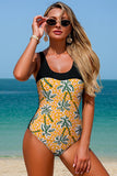 Tropical Print Tummy Control One Piece Swimsuit Yellow - Swimwear from Cindelily
