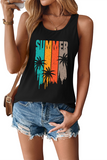 Retro SUMMER Palm Tree Graphic Tank Top Black - Tops from Cindelily