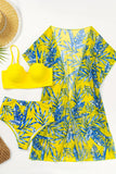 Tropical Print Bikini & Cover-Up 3-Piece Set