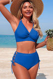 Twist-Front High-Waist Lace Up Bikini Set