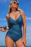 Twist-Front Tummy-Control One-Piece Swimsuit Teal - Swimwear from Cindelily