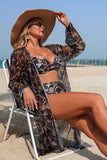 Vintage Print Bikini & Sheer Cover-Up 3-Piece Swim Set - Swimwear from Cindelily