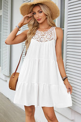 Lace Sleeveless Crochet-Trim Midi Dress White - Dresses from Cindelily