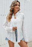White Lace Embroidered Sheer Shirt Cover-Up White One Size - Cover-Up from Cindelily