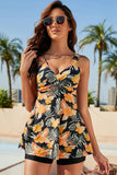 Tropical Butterfly Print Swimdress and Shorts Set Orange - Swimwear from Cindelily