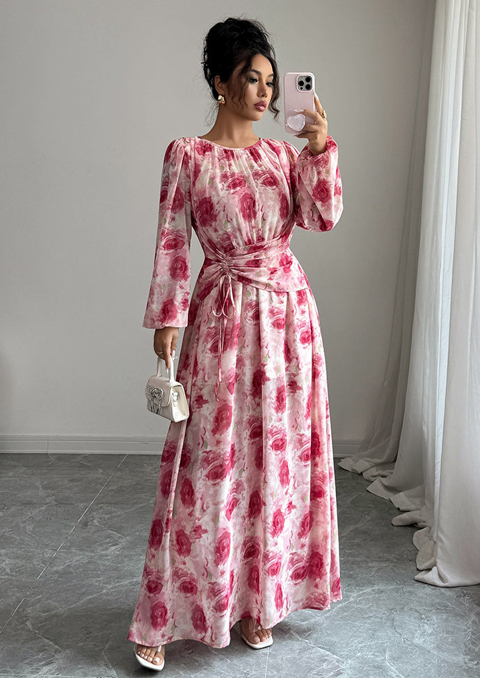 Floral Print Lace Up Maxi Dress