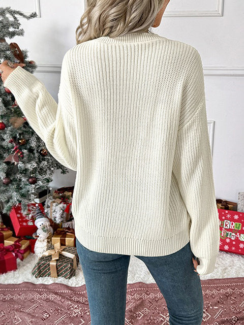 Christmas Gingham Bow Embroidered Crew Neck Sweater
