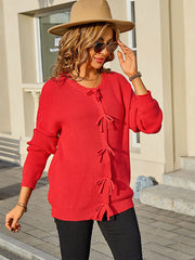 Button Up Bow Tie Knitted Cardigan