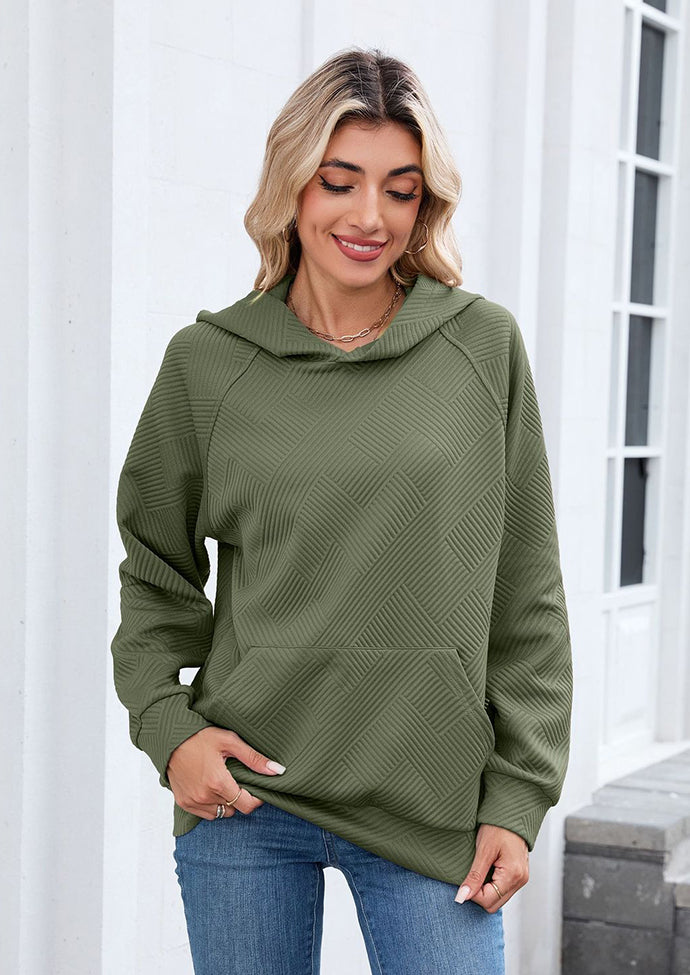 Textured Hooded Casual Sweatshirt with Front Pocket