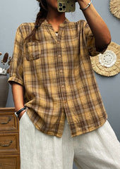 Plaid Button Up Half Sleeve Cotton Shirt