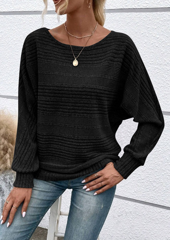 Knitted Crew Neck Bat Sleeves Casual Top