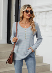 Button Up Striped Long Sleeve T-shirt