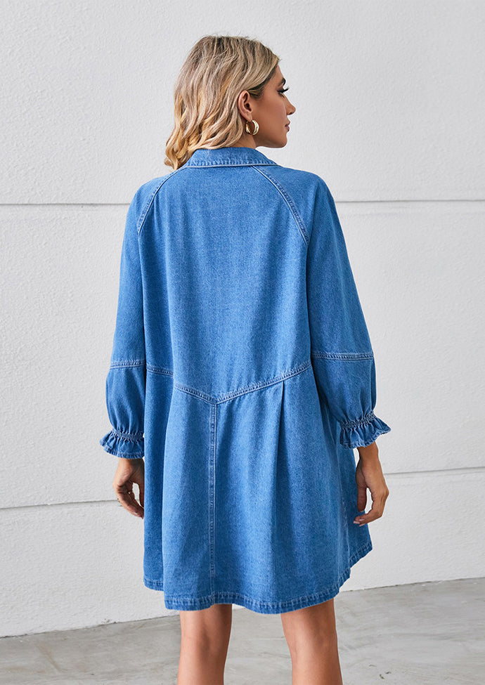 Washed Button Up Denim Shirt Dress