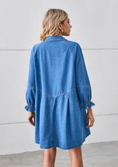 Washed Button Up Denim Shirt Dress