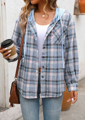 Hooded Pocket Detail Button Up Plaid Shirt