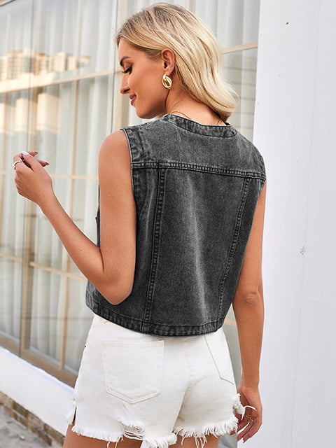 Denim Washed Button Fly Vest Top
