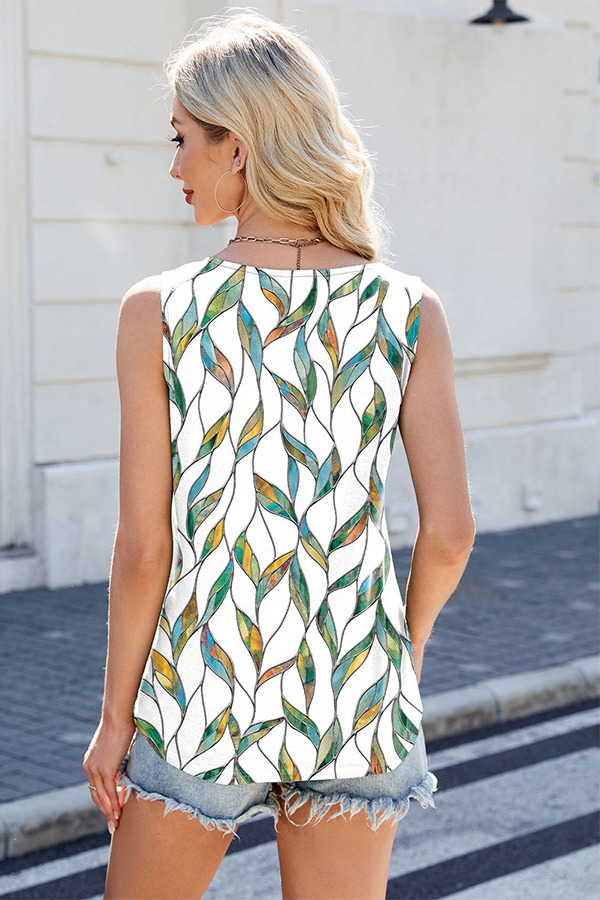 Pleated Front Floral Sleeveless Tank Top - T-Shirts & Tunics from Cindelily