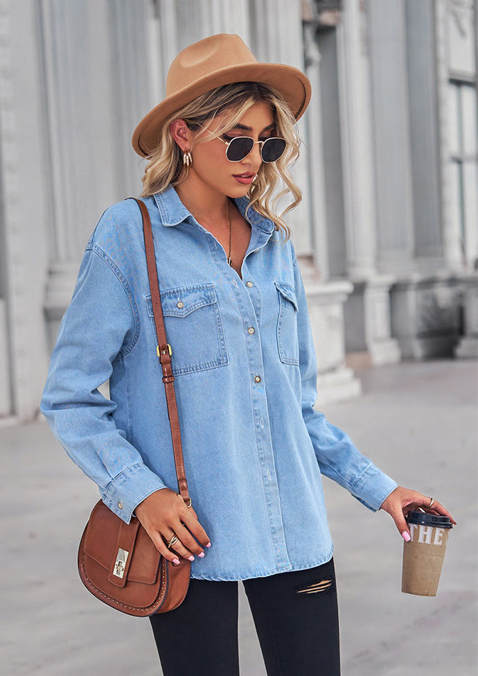 Button Up Washed Denim Casual Shirt