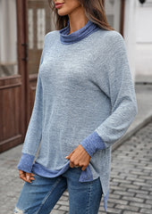 Cowl Neck Color Block Side Split Casual Tunic