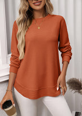 Waffle Crew Neck Long Sleeve Casual Tunic