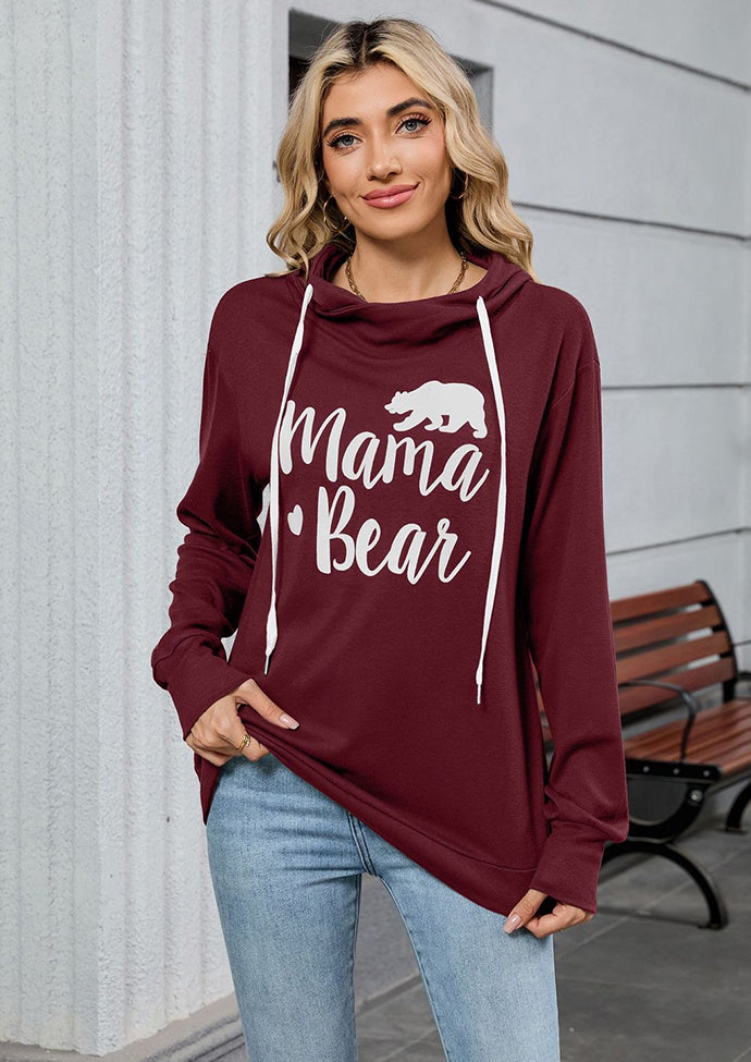 Graphic Tie Detail Hooded Casual Sweatshirt