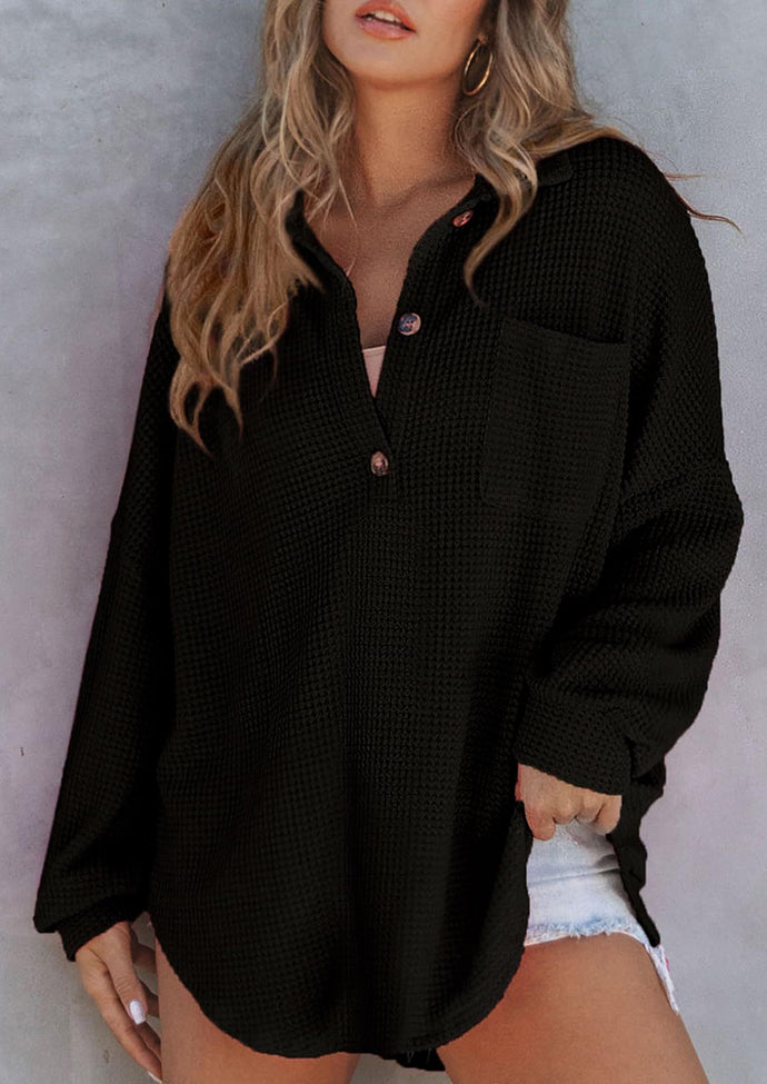 Waffle Knitted Button Up Blouse