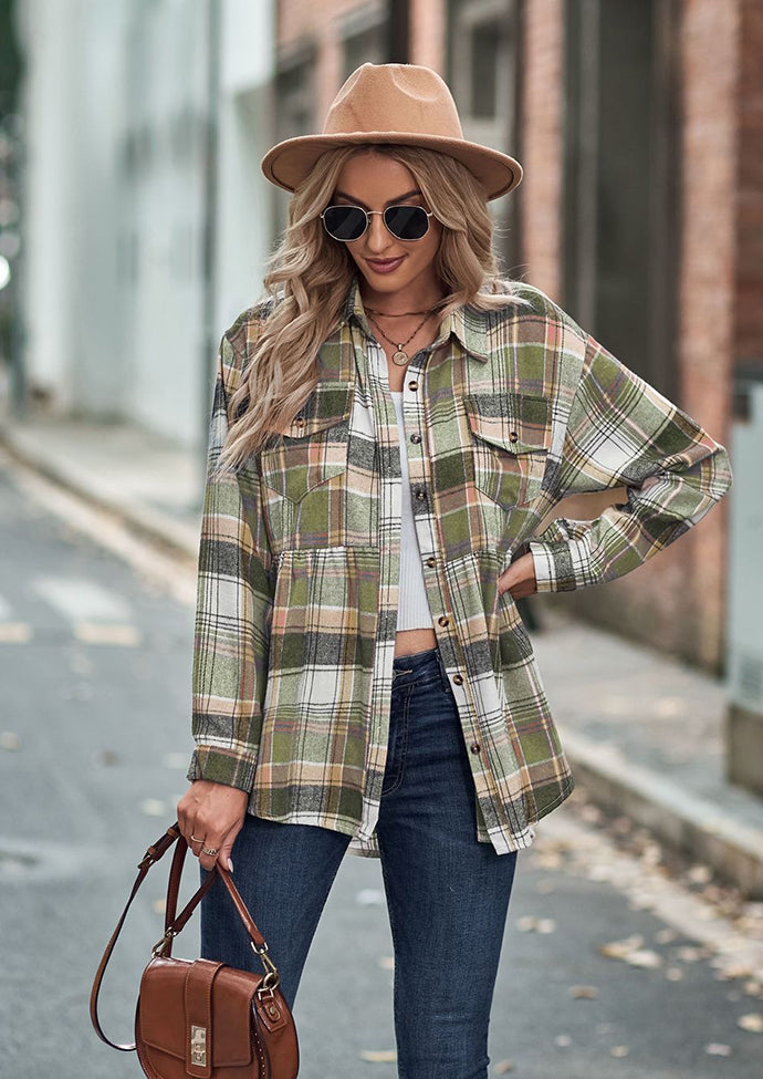 Pocket Detail Button Up Plaid Shirt
