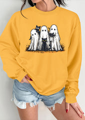 Spooky Cat Print Crew Neck Sweatshirt