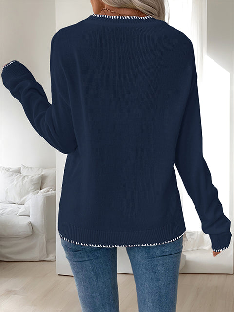 Crew Neck  Bow Jacquard Casual Sweater