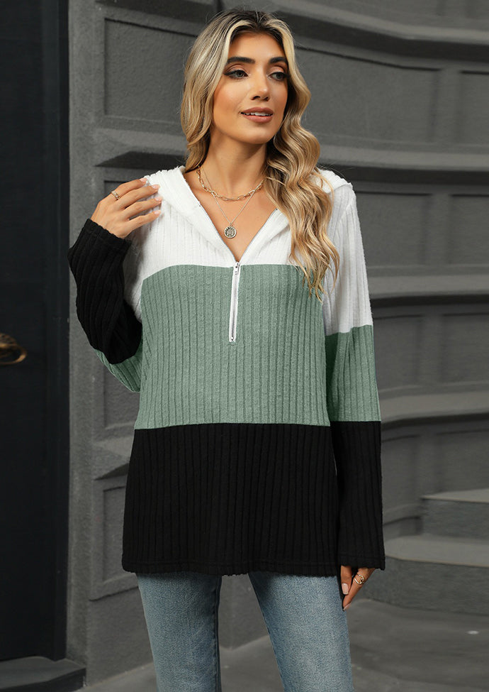Color Block Long Sleeve Half Zip Hoodie