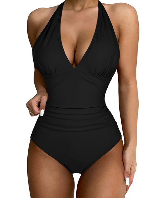 Halter V Neck Vintage One Pice Swimwear