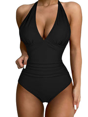Halter V Neck Vintage One Pice Swimwear