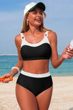 Contrast Trim High Waist Bikini Set Black - Swimwear from Cindelily