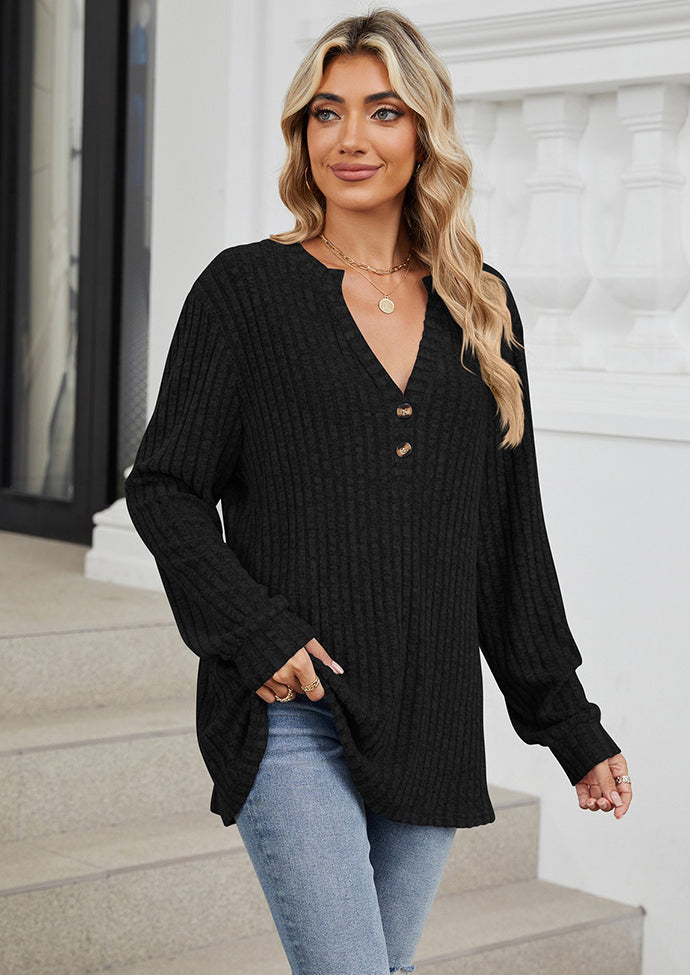 V Neck Textured Long Sleeve Tunic