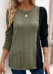 Color Block Button Detail Long Sleeve T-shirt