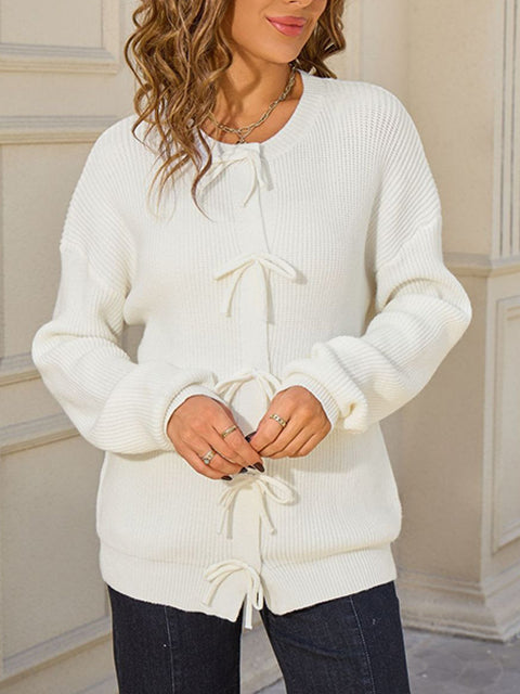 Button Up Bow Tie Knitted Cardigan
