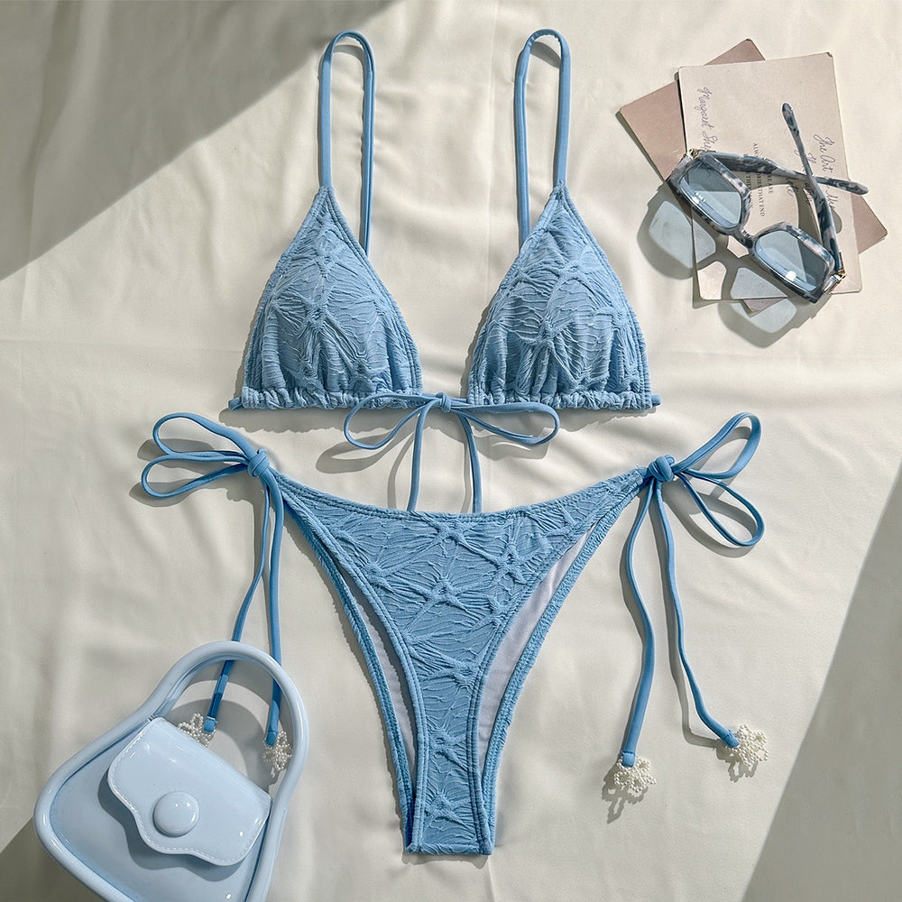 Textured Triangle 2-Piece Bikini Set - Swimwear from Cindelily
