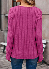 V Neck Button Detail Textued Casual T-shirt