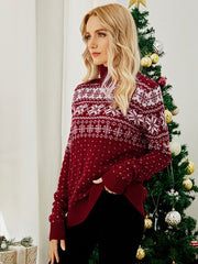 Christmas Snowflake Jacquard Turtleneck Sweater