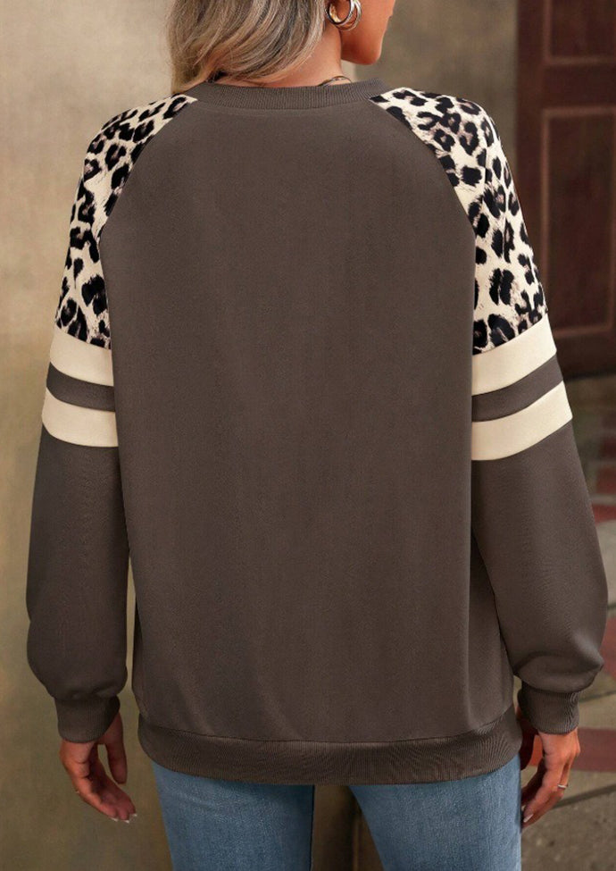 Leopard Print Patchwork Crew Neck Sweatshirt