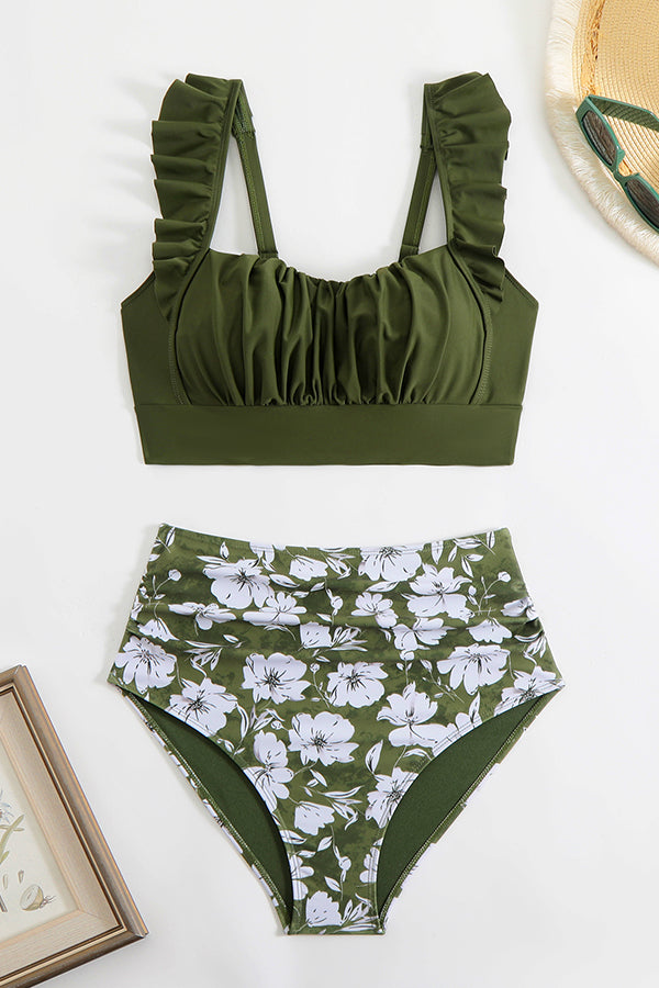 Ruffle Strap Ruched Front Bikini Set - Swimwear from Cindelily
