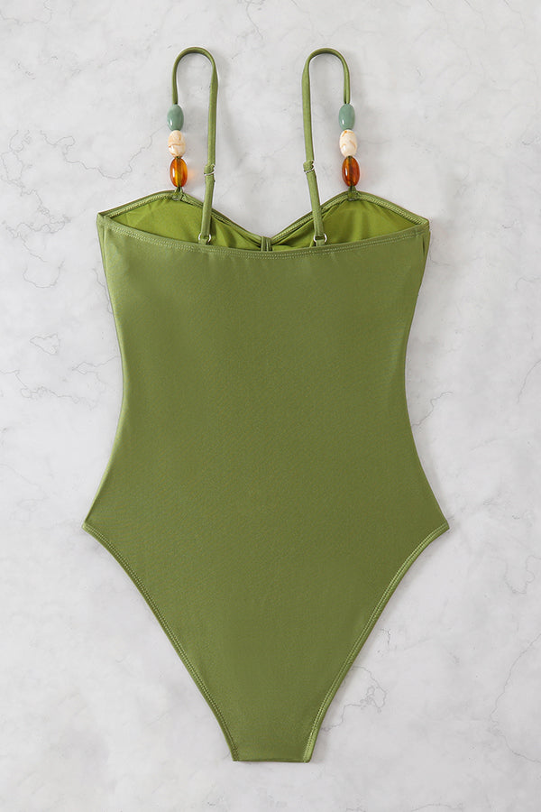 Glossy Fabric Beading One Piece Swimwear - Swimwear from Cindelily