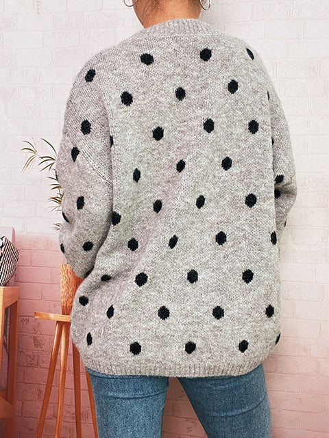 Polka Dot Crew Neck Casual Sweater