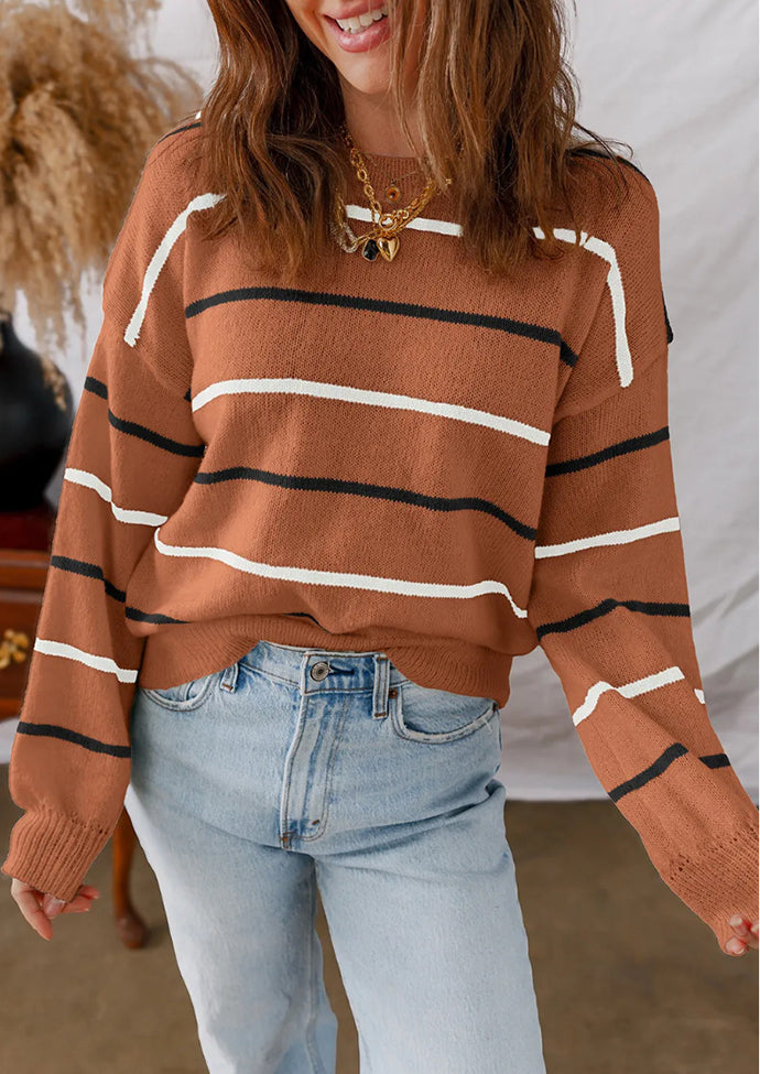 Multi Striped Crew Neck Knitted Sweater